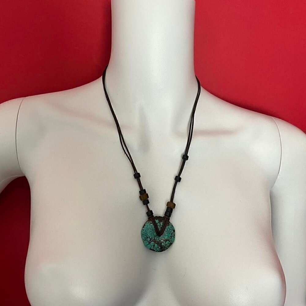 Brown and turquoise beaded beach themed necklace